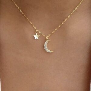 Gold Star and Moon Necklace